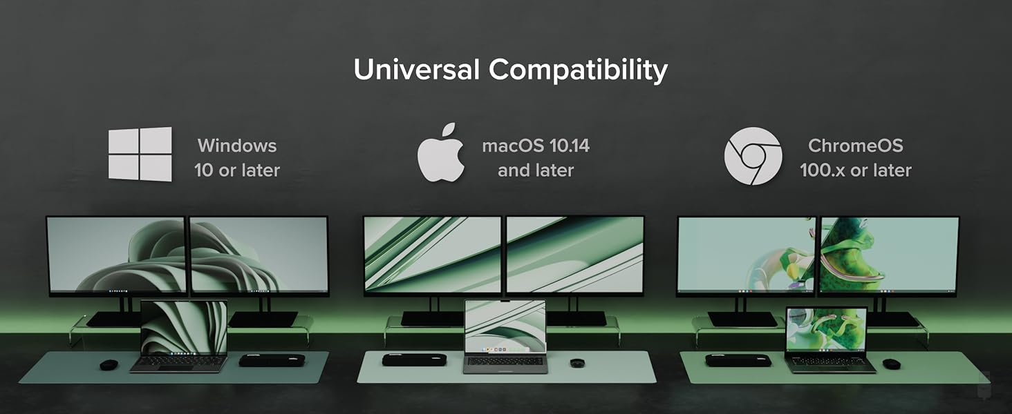 USB-C docking station ensures a smooth workflow, allowing Mac and Windows laptops to share displays