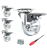Swivel Caster Wheels 3 Inch,Heavy Duty Casters Set of 4 with Brake,800Lbs Clear Polyurethane Furn...