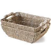 2 Pack Wicker Storage Baskets with Wooden Handles, Large Seagrass Basket for Organizing Shelves, ...