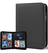 BYSTER 4 Pocket Card Binder, Premium PU Trading Card Binder with Zipper, 160 Capacity Side-Loadin...