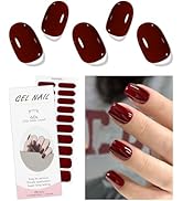 JMEOWIO Semi Cured Gel Nail Strips Wine Red Solid Color Gel Nail Stickers Nails Art Design Decora...