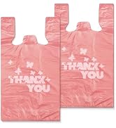 PINK Thank you bags, 100PCS T shirt bags, To Go Bags,Grocery bags, Reusable and Disposable,Perfec...