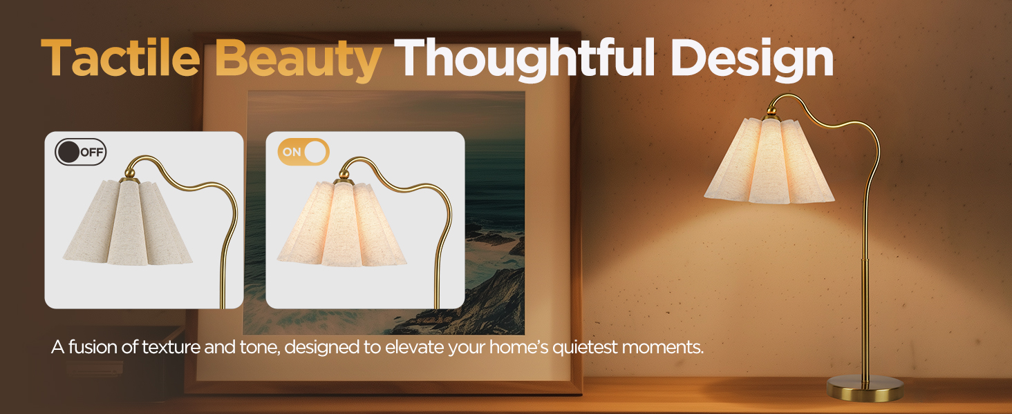 Modern Table Lamps, Nightstand Bedside Lamps with Umbrella Form Linen Lampshade