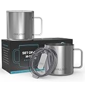 CHILLOUT LIFE Stainless Steel Vacuum Insulated Coffee Mug 16 oz (Set of 2) with Handle and Lid, L...