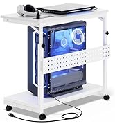Besiost Height Adjustable PC Tower Cart with Wheels and Power Strips, Mobile Rolling CPU Holder, ...