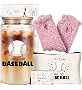 Funny Baseball Gifts Set for Women, Sports Party Favor Glass Cup Christmas Gift Box with Cosmetic...