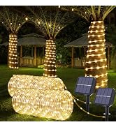 Solar Rope Lights, 2 Packs 66ft 200LED Solar String Lights, 8 Modes Waterproof Solar Powered Outd...