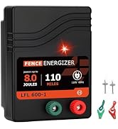 Electric Fence Charger AC Powered 110 Miles, 110 Volt 8 Joule Plug-in Electric Fence Energizer, O...