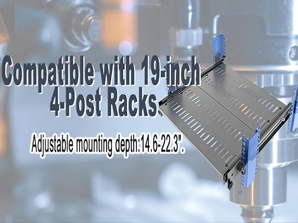 1U 19 inch Sliding 4-Post Vented Rack Mount Tray 14.6-22.3" D