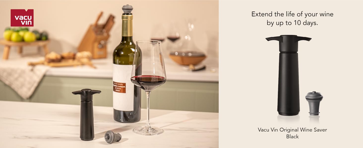 Manual wine vacuum pump with ergonomic grip and reusable wine stoppers to prevent oxidation