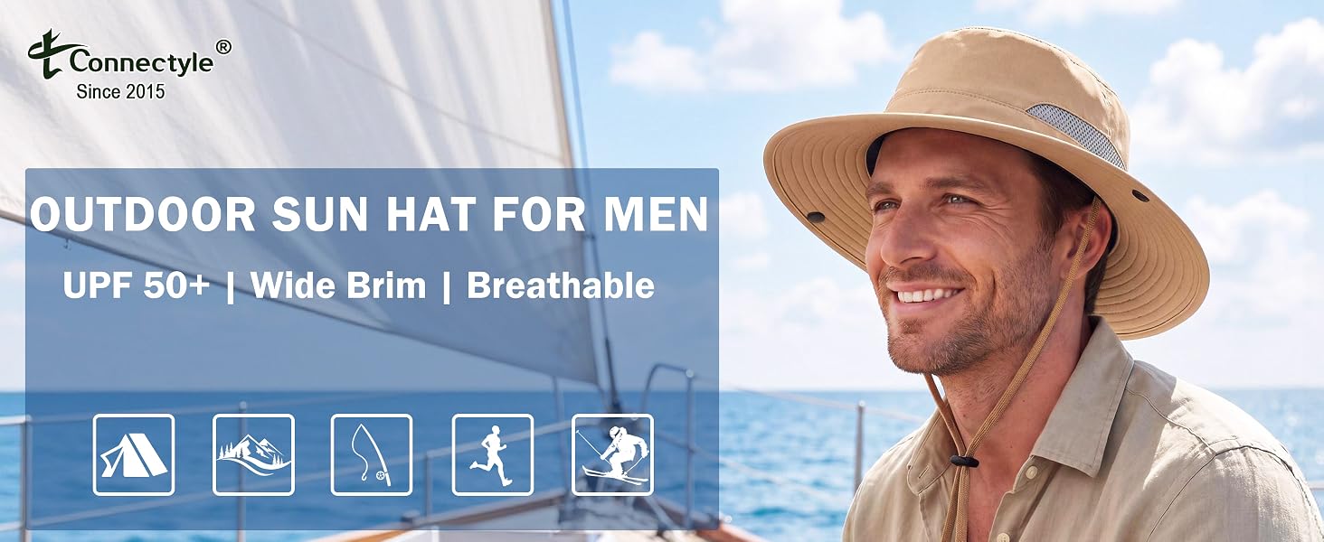Connectyle Men's Sun Hat UPF 50+ Sun Protection Fishing Hiking Hat Cowboy Bucket Hat