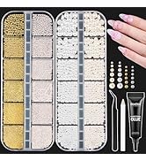 Beetles 3D Nail Charms Gold Silver Nail Beads and White Pearl with 15g Rhinestone Glue Tweezers P...