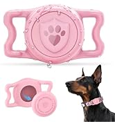 IP68 Waterproof AirTag Dog Collar Holder, Silicone Case, Pink | Anti-Lost Protective Cover, Compa...