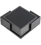 KINGFOM Drinks Coasters with Holder, Pu Leather Coaster Sets of 6 for Tabletop Protection Cup Mat...