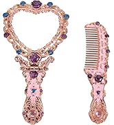 Nerien Antique Mirror Comb Set Vintage Metal Handheld Mirror Heart Shape Embossed Rose Hand Mirro...