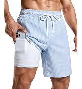 CoozySphere Mens 7 Inch Swim Trunks with Compression Liner and Zipped Pocket Quick Dry Board Shor...
