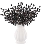Rowfad 40 Pcs Artificial Berry Stems Branches, Halloween Black Faux Holly Berries Picks Ornaments...