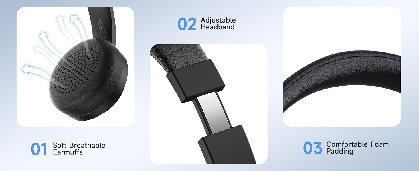 Computer Headset with Microphone for PC, USB Headset with Noise Cancelling Mic Black