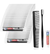 50 Pack Black Disposable Toothbrushes with Toothpaste and Comb Set,10g Toothpaste,7inch Hair Comb...
