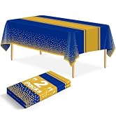 LIKAJON 2 Pack Blue and Gold Tablecloth Party Decorations Plastic Blue Tablecloth Printed Gold Ta...