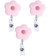 3Pcs Pink Cute Badge Reels Retractable with Alligator Clip, Nurse ID Badge Holder Flowers Keys La...