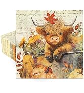JarThenaAMCS 80Pcs Fall Paper Napkins Highland Cow Pumpkin Disposable Napkins Thanksgiving Decora...