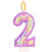 FAMGift Birthday Candles - Number 2 Candle, Colorful Macaron Candles for Boys/Girls, Purple Party...