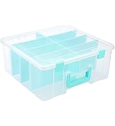 BTSKY Clear Plastic Dividing Storage Box with 8 Deep Compartments Adjustable Storage Bin with Lid...