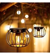 Solar Lanterns for Outside Hanging Waterproof, Metal Solar Garden Lights Lanterns Decorative Outd...