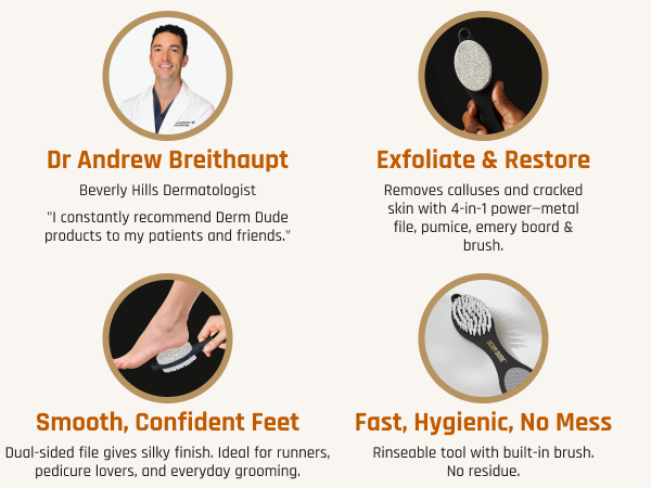 often cracked heels and dry feet Smooth rough foot surface Daily or weekly pedicure use Maintain