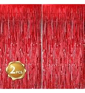 BEISHIDA 2 Pcs Red Door Streamers Tinsel Curtain Party Streamers Backdrop Fringe Foil Wall Backgr...
