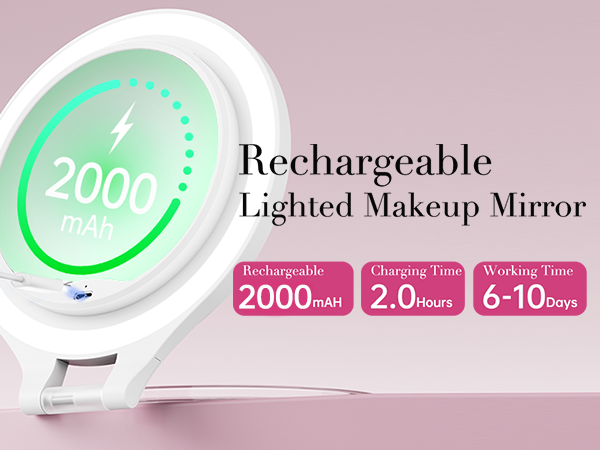 rechargeable lighted makeup mirror,travel lighted makeup mirror with magnification
