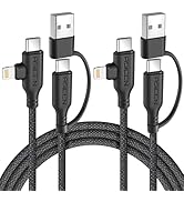 ASICEN 100W PD 2 in 2 Multi Charging Cable,6ft Braided USB C to 90°Lightning Cable 5A Fast Chargi...
