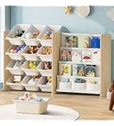 EXPERLAM Kids Toy Storage Organizer - Toy Organizer with Bookshelf, Toy Storage with 12 Toy White...
