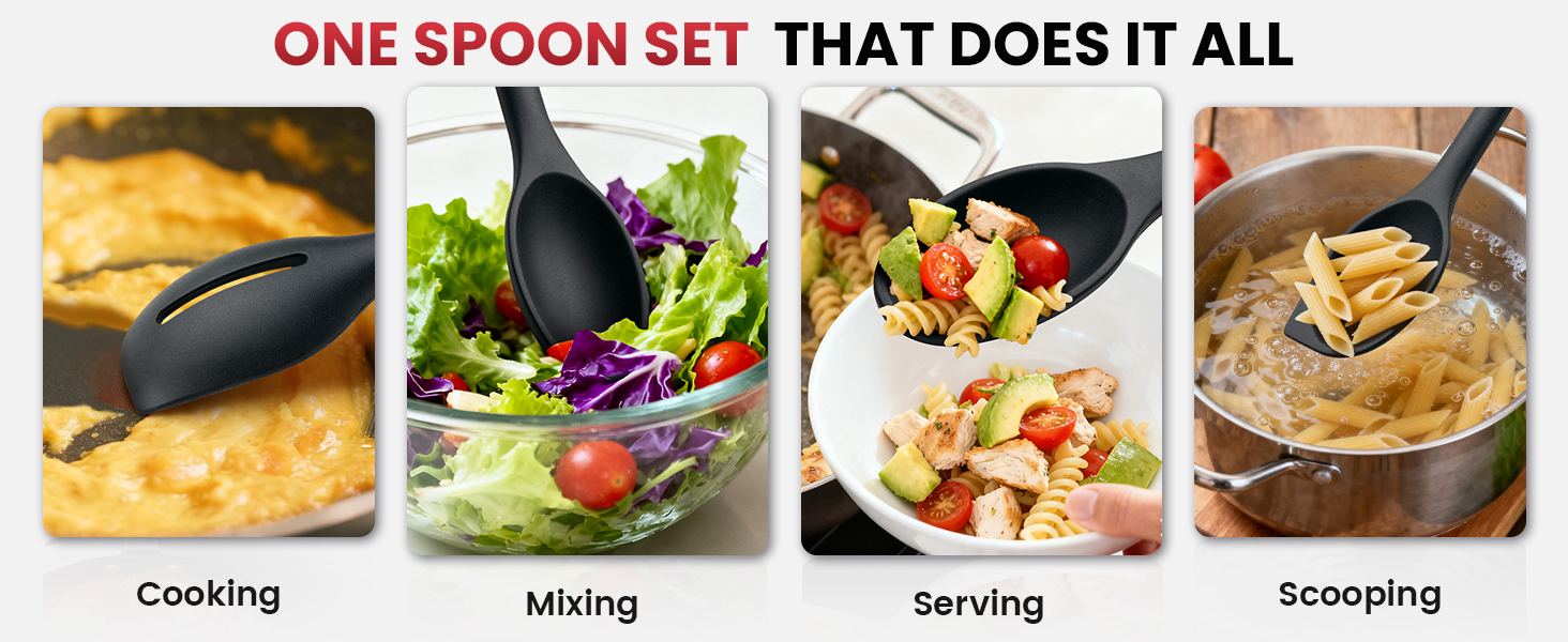 Silicone cooking spoon set
