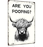 ALKB Funny Highland Cow Are You Pooping Metal Signs Vintage Farmhouse Bathroom Wall Decor Highlan...