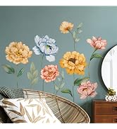 Supzone Large Peony Flowers Wall Decals Colorful Peony Blossom Wall Stickers Self-Adhesive Floral...