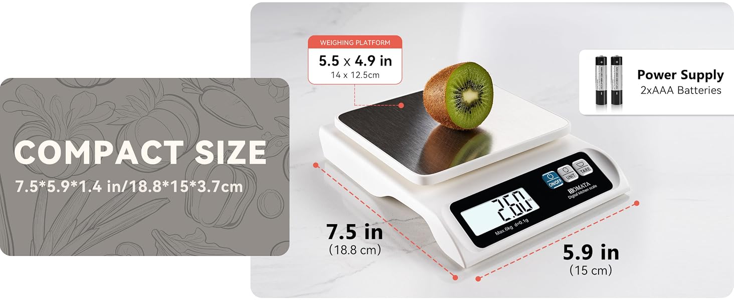 BOMATA 0.1g Food Scale, 13lb Digital Kitchen Scale with Removable Stainless Steel Pan