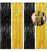 BTSD-home 4 Pack Black Gold Metallic Foil Fringe Curtain Tinsel Streamer Party Decorations Photo ...