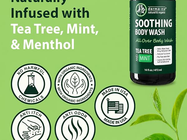 Naturally infused with tea tree mint and menthol