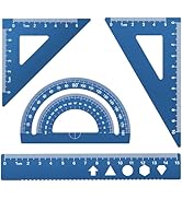 MSDADA Triangle Ruler, Protractor, Square and Ruler Set, 4 Pieces Aluminum Alloy Ruler, Metal Dra...