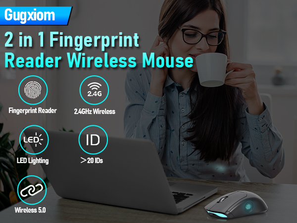 Gugxiom 2 in 1 Fingerprint Sensor & Wireless Mouse