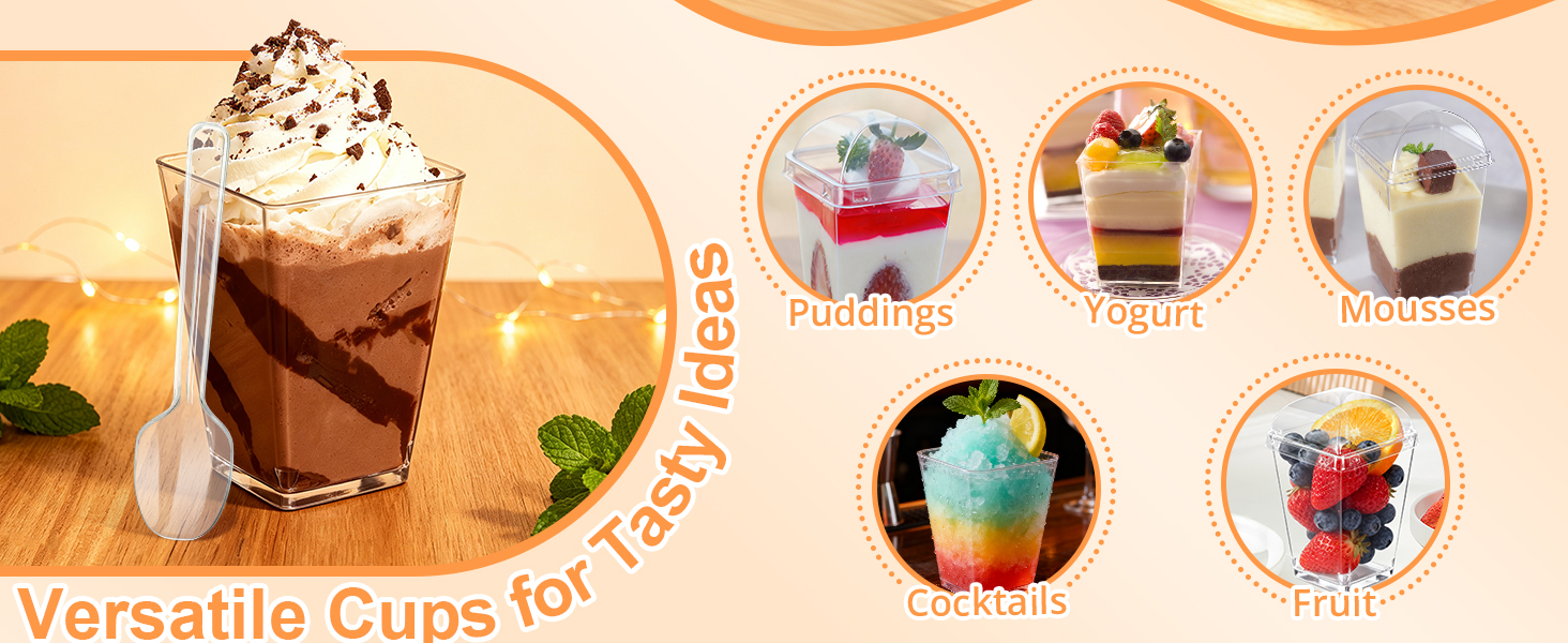 5oz Plastic Dessert Cups with Lids and Spoons
