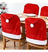 Red Christmas Chair Back Covers Decorations Set of 4,Cute Xmas Santa Hat Chair Cover for Dining K...