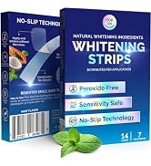 Teeth Whitening Strips for Sensitive Teeth & Gums, Mint — Peroxide Free & Enamel Safe with Coconu...