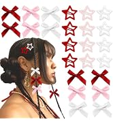 YAEISM 24PCS Pink Bow Hair Clips 3 Colors White Red Pink Star Hair Clips Y2K Satin Mini Hair Bow ...