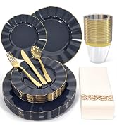 Glowserve 175 Plastic Dinnerware Set, Disposable Dinnerware Set for 25 Guests Include 50 Plastic ...
