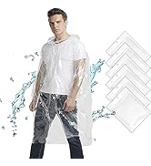 Cosowe Rain Ponchos Disposable for Adults Kids, Clear Emergency Raincoats with Hood Drawstring Sl...