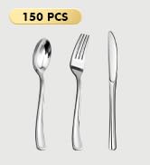 150PCS Silver Plastic Silverware, Heavy Duty Silver Silverware Disposable, Plastic Silver Dinnerw...