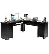 Tangkula L Shaped Office Desk, 66.5 Inches Corner Computer Desk with Storage Drawers & Cabinet, H...